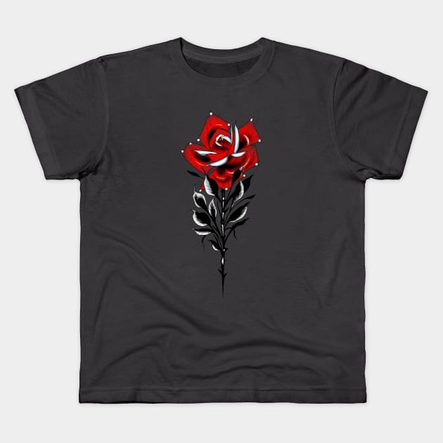 Neo traditional tattoo red rose Kids T-Shirt by Blacklinesw9